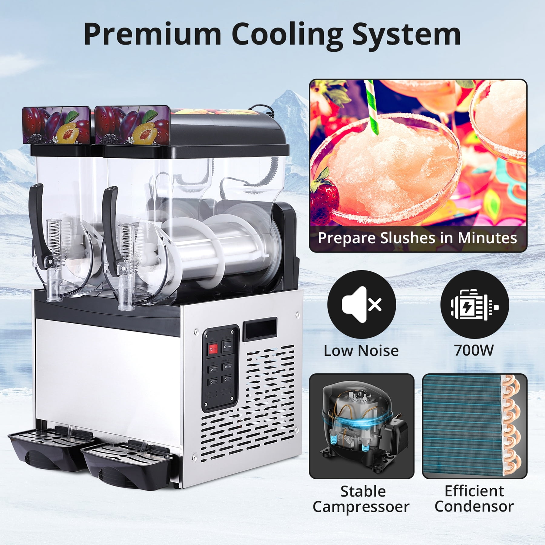 Aoile 2-Tank Commercial Slushy Machine 7.9 Gal, 700W Stainless Steel Frozen Drink Margarita Smoothie Maker