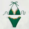 thumbnail image 2 of Arnsht Women's Fashion Floral Trim Embellished Bikini Summer Beach Hanging Neck Swimwear High Elastic Trendy Casual Swimsuits Green L, 2 of 6