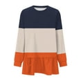 thumbnail image 5 of Fznquz Womens Work Blouse Striped Orange Long Sleeve Crewneck Shirt Dress Peplum Casual Flowy Color Block Womens Shirts, 5 of 5