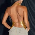 thumbnail image 4 of Laqbezok Women's High Neck Sequin Halter Crop Top, Backless Metallic Mesh Rave Tank, Shiny Club Party Outfit, 4 of 5