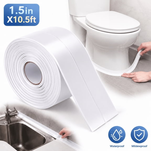 Ustris 1.5 in X10.5 ft White Caulk Tape Self Adhesive Waterproof, Bathroom Peel & Stick Caulking Strip Floor Tile Wallpaper Toilet Tub Shower Wall Trim, Quick & Easy to Install in Minutes