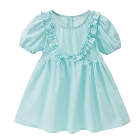 

Pedort Summer Dresses For Girls Girls Floral Dress Boho Ruffle Sleeve Pleated Casual Swing Dresses Blue 130
