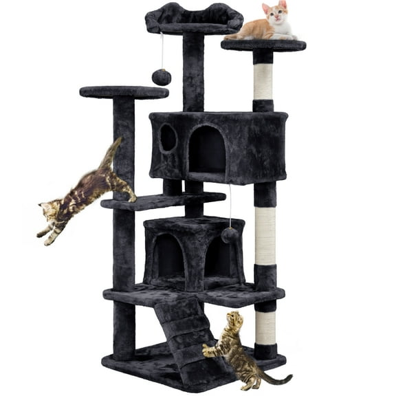 Renwick Cat Tree Condo Tower with Scratching Post fot Kittens, Brown, 54" H