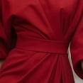 thumbnail image 3 of MORTTIC Women's Elegant Round Neck Solid Color Mid-Sleeve Maxi Dress with Waist Accent Ruffle Detail Red，L, 3 of 8