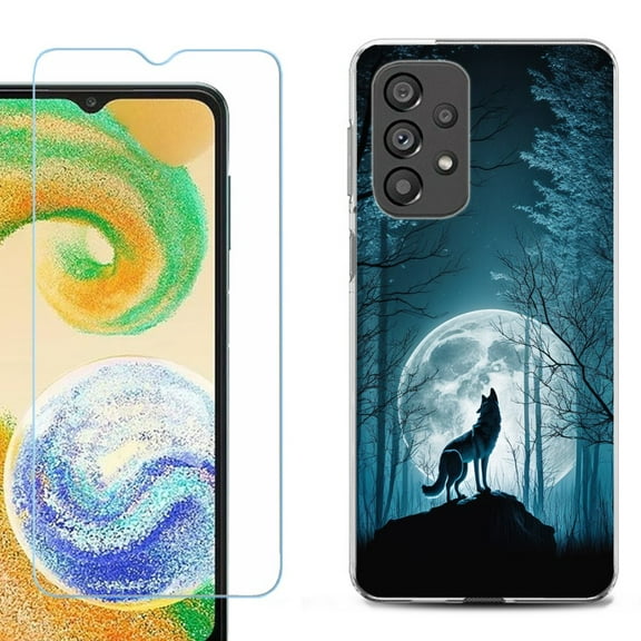 Shockproof Fashion Phone Case for Samsung Galaxy A23 5G, with Tempered Glass Screen Protector, by OneToughShield ® - Wolf Moon
