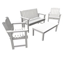 Highwood 4pc Lehigh Conversation Set - 4ft Bench, Two Garden Chairs and Conversation Table, Outdoor, Eco-friendly, Synthetic Wood