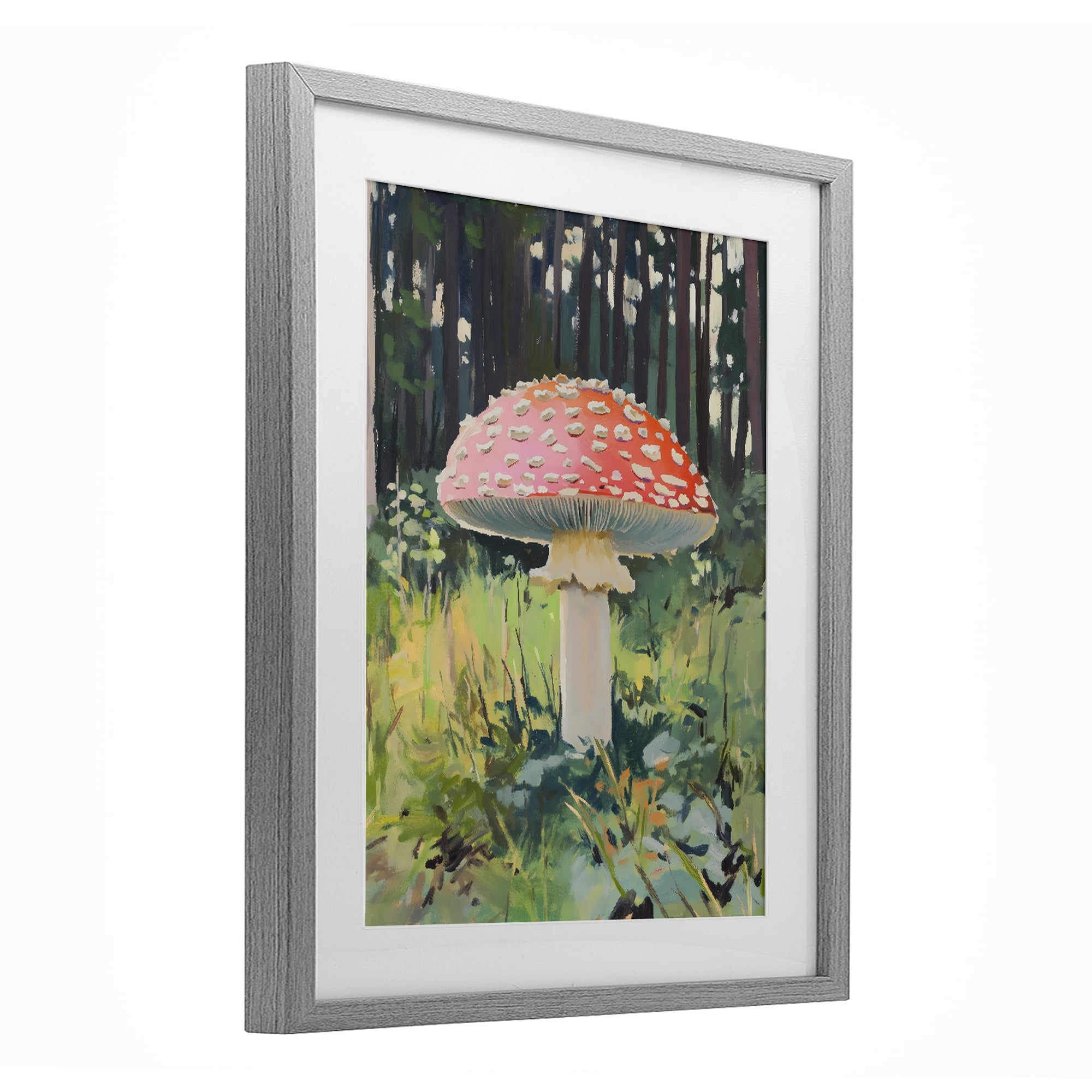 Stupell Industries Red Mushroom in Sunlit Forest Gray Framed Print Under Glass, design by The Prints Vibe