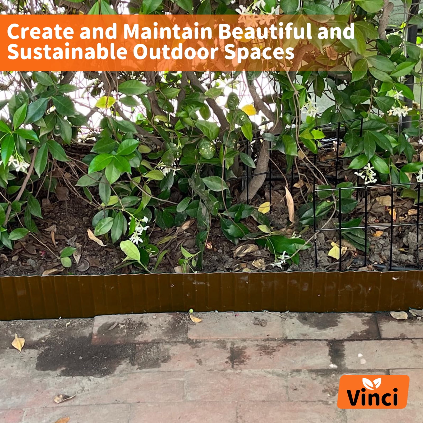 Vinci Garden Landscape Edging Border, 12 Inch x 10 FT Corrugated Sturdy Metal Easy Installation Safe Hemmed Lawn Garden Border Edges for DIY Flower Beds,Pathways and Patio Design (Coffee)