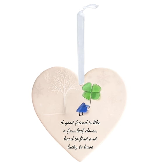 Bwiyojiz Home Decor Christmas Decorations Decoration Porcelain White 2D Flat Friendship Sea Glass Acrylic Ornament Tree Great Friend Gift, Gifts for Friend, White