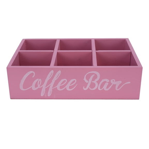 BIMZUC Wooden Coffee Bar Organizer – 6‑Compartment Coffee & Tea Station, Stylish Pink Storage Box for Pods, Cups & Tea Bags