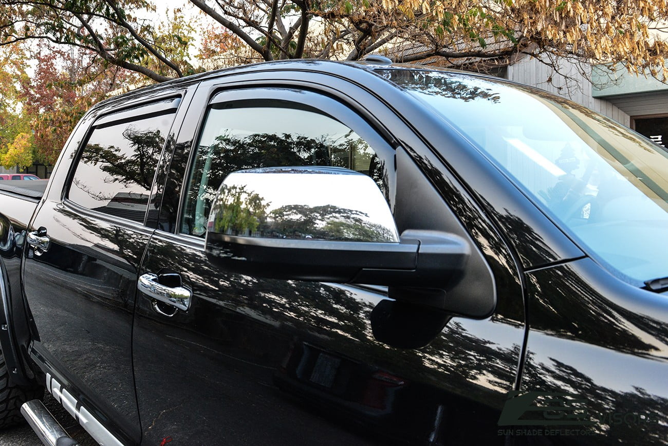 Extreme Online Store for 2007-2021 Toyota Tundra Crew Max | EOS Visors in-Channel Style Smoke Tinted Side Window Vents Rain Guard Deflectors