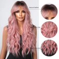 thumbnail image 3 of Pelucas sintéticas largas y rizadas con flequillo para mujer, peluca de Cosplay ondulada Afro, Negro, Rosa ceniza, cabello Natural para fiesta, resistente al calor, 3 of 4
