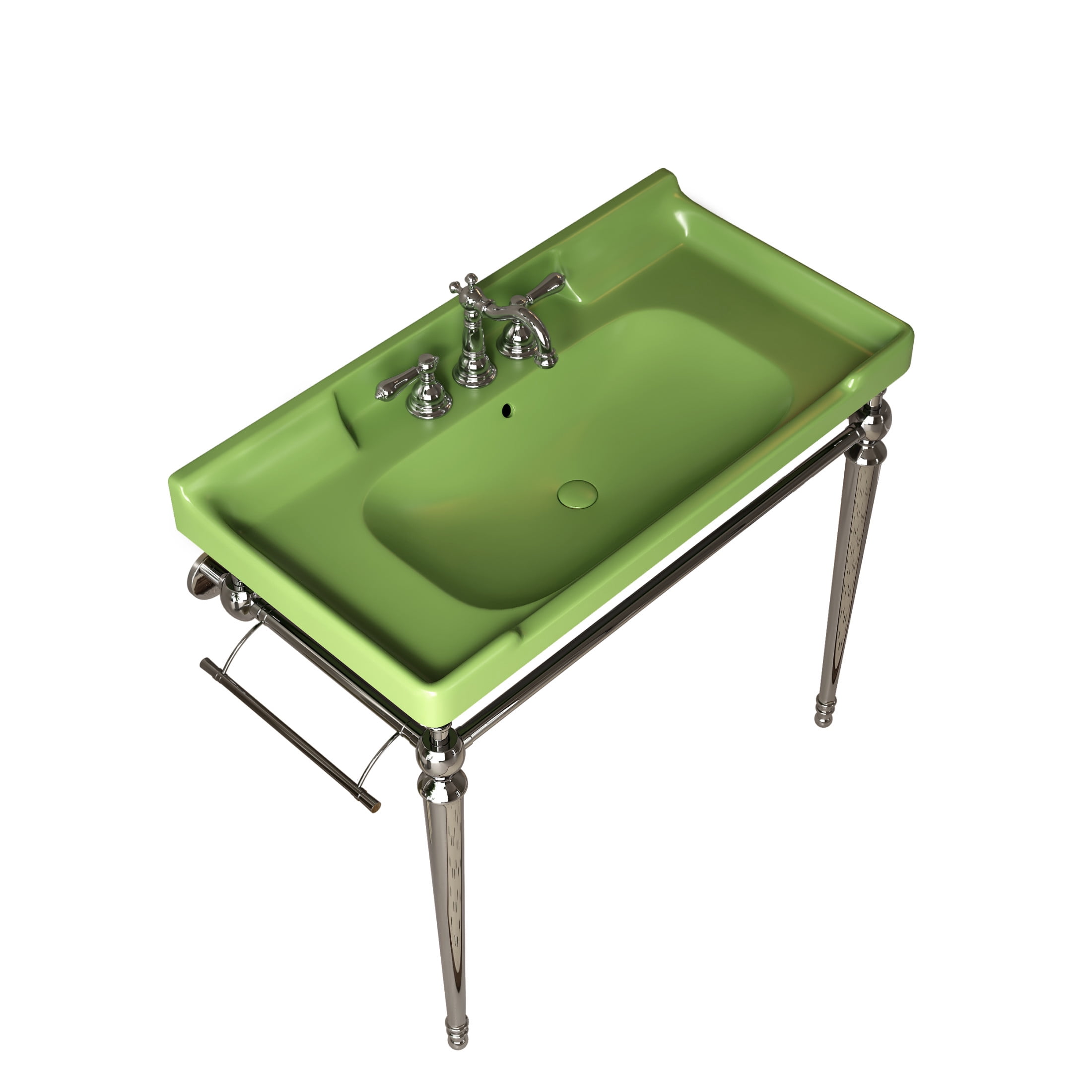 Noble House VICI 36" Bathroom Console Sink, Wall-Mounted Ceramic Basin Vanity with Stainless Steel Legs, Green & Chrome