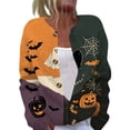 thumbnail image 3 of Halloween Cardigan Sweaters for Women Funny Pumpkin Bat Womens Cardigan Sweaters Open Knit Utton Down Cropped Long Sleeve Fall Trendy Soft Cardigan Outwear Multicolor M, 3 of 8