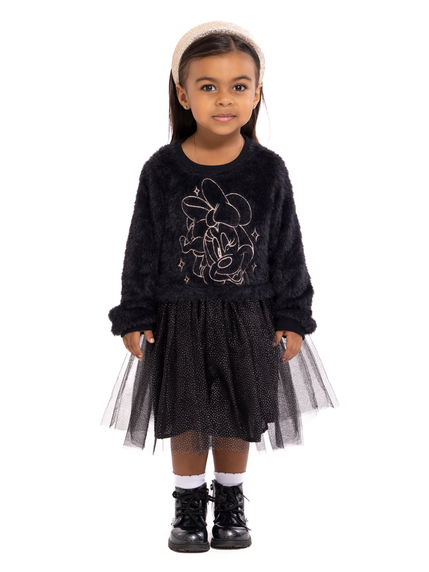 Minnie Mouse Toddler Girls Eyelash Knit Tutu Dress with Long Sleeves, Sizes 12M-5T