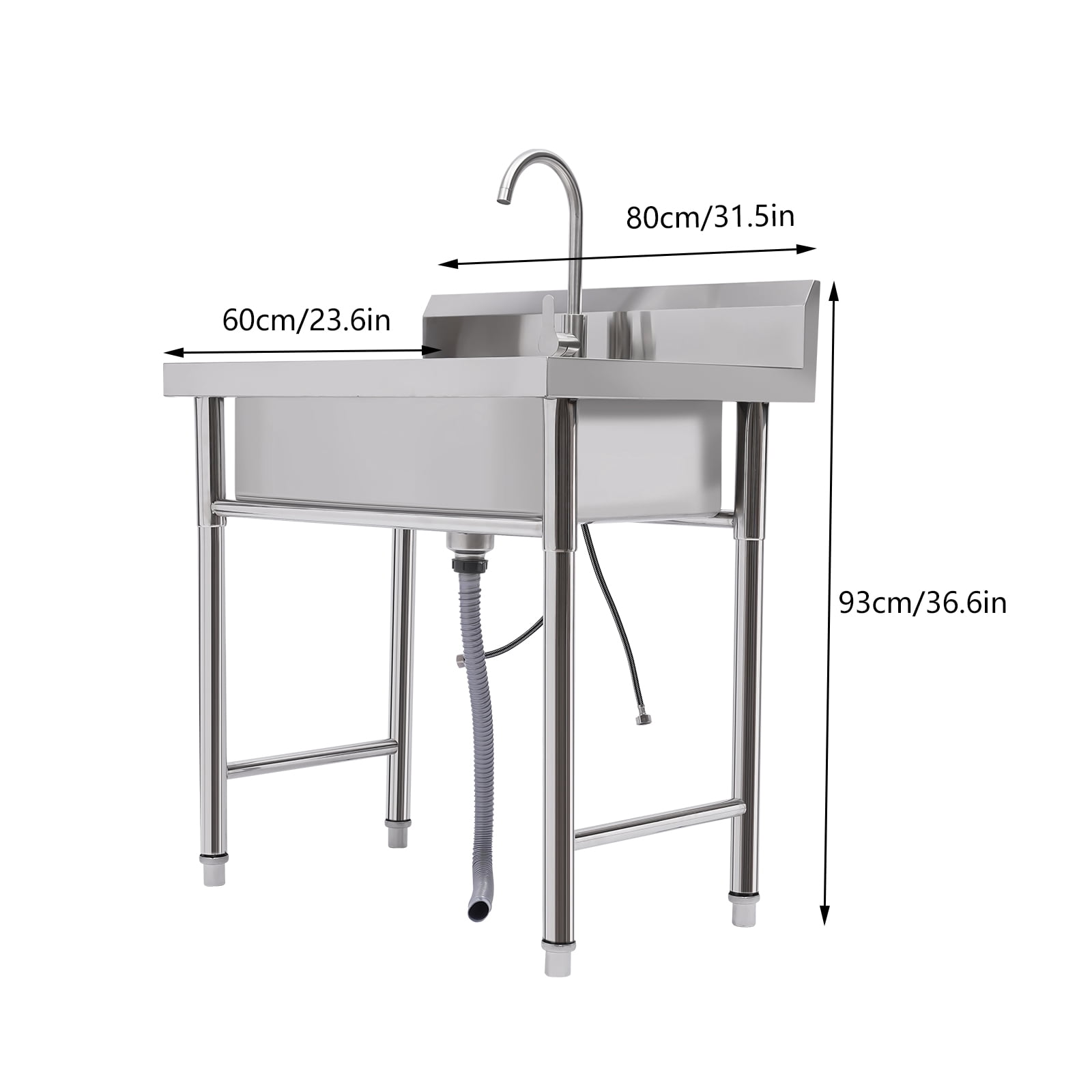 Dwellnix Heavy-Duty Utility Sink, Stainless Steel Folding Sink with Faucet and Large Capacity, Ideal for Kitchen, Laundry, and Outdoor Applications