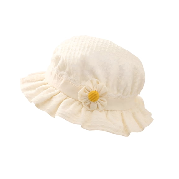 TELOLY Infant Girls Summer Fisherman Hat Baby Cute Flower Wide Brim Sun Protection Cap Sunscreen Princess Hat