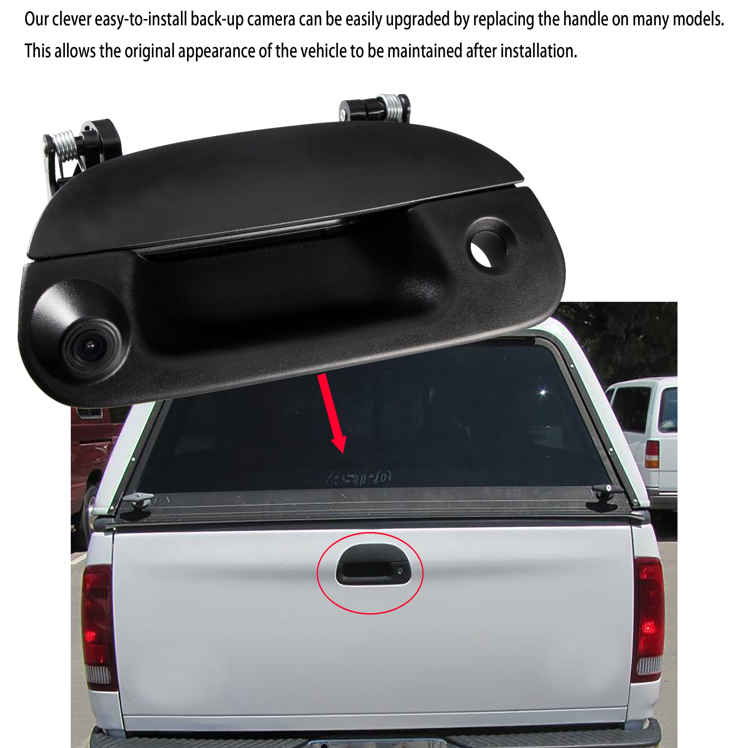 Rear View Backup Camera with Kit Wiring Tailgate Handle Black Parking