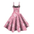 thumbnail image 4 of LWavelet 2026 Valentine's Day Outfit Must-Have Dress, Spaghetti Strap Heart Print Flared Swing Skirt Sundress Pink 2XL, 4 of 4