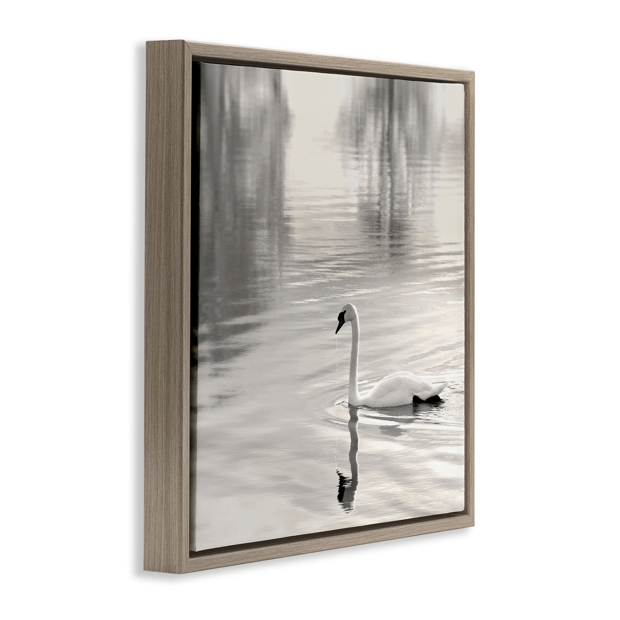 Stupell Industries Morning Sunlit Swan Brown Framed Floater Canvas Wall Art, design by Nicholas Bell