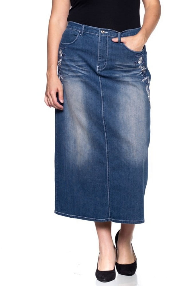 Fashion2Love Women's Plus Size Mid Rise A-Line Long Jeans Maxi Denim ...