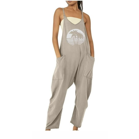 

FAVIPT Rompers On Sale Clearance for Women Casual Harem Jumpsuits for Women Loose V Neck Spaghetti Straps Long Pants Overalls with Pockets