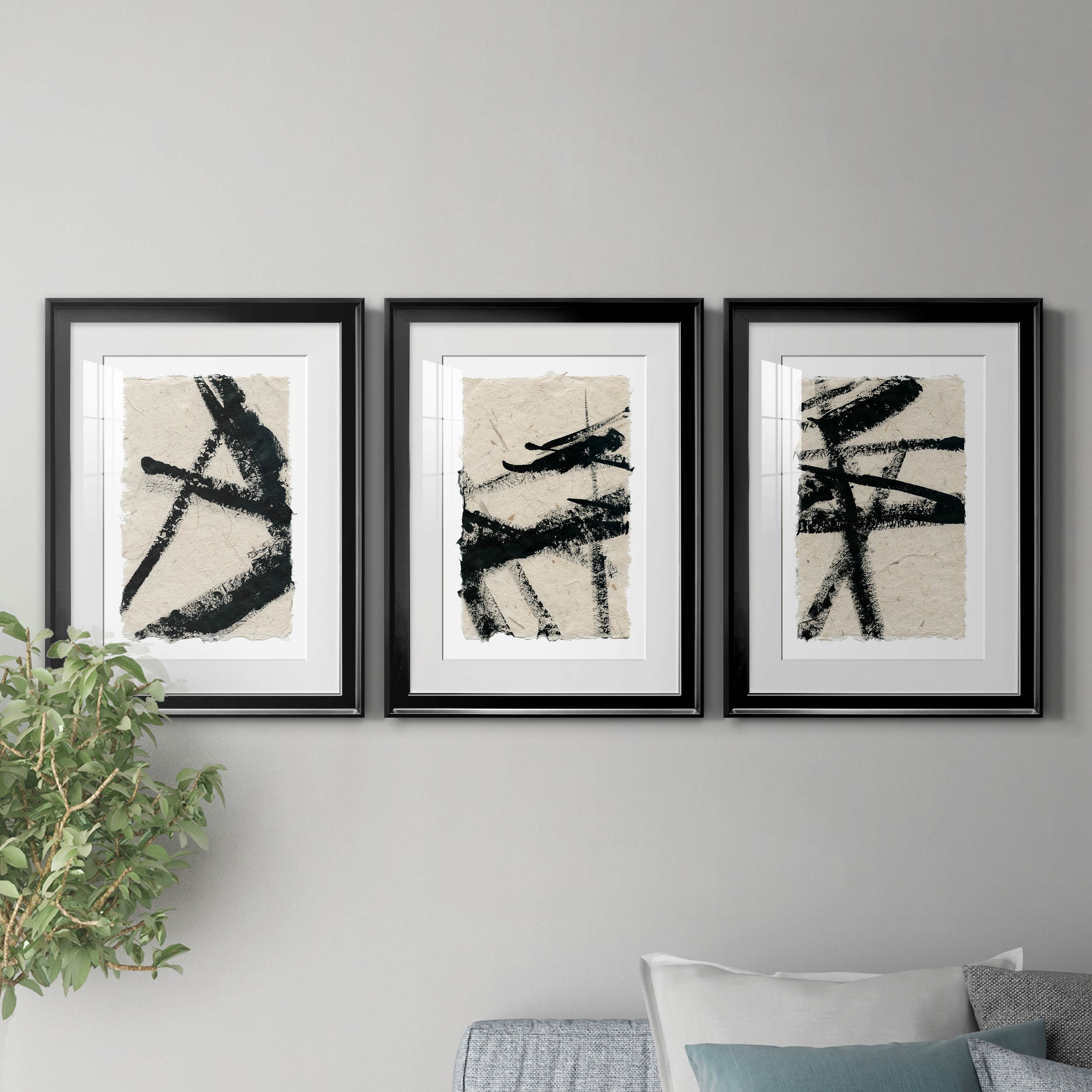Lines Crossed I Premium Framed Prints Set of 3 - Ready to Hang - 22 x 30 Each - Black Frame