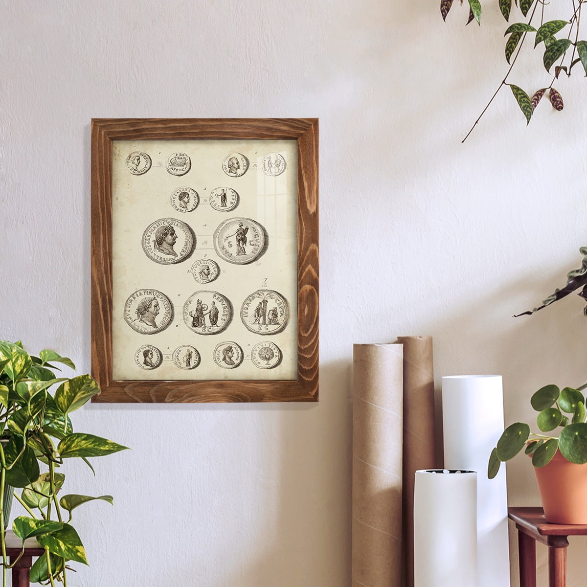 Antique Roman Coins III -Framed Print w/glass-Walnut