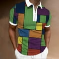 thumbnail image 2 of Mens Plaid Polo Shirt Short Sleeve Breathable T Shirt Zip Placket Casual Summer Top Blue L, 2 of 6