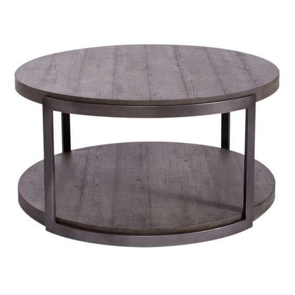 Bowery Hill Modern Wood Round Cocktail Table in Brown