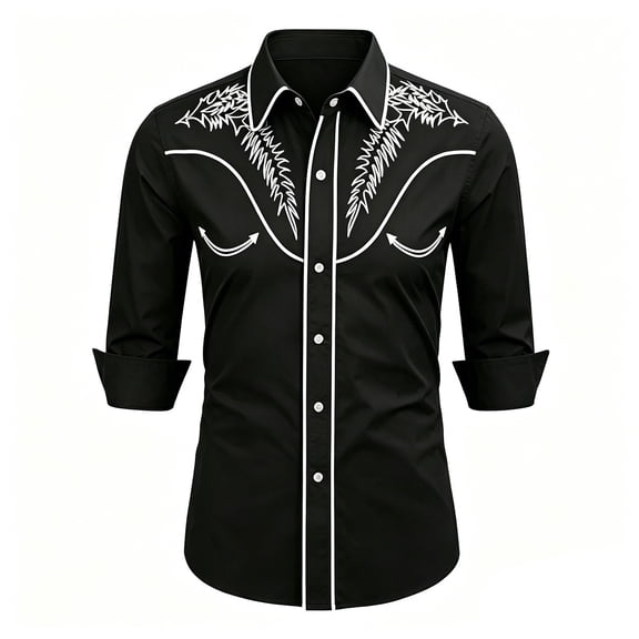 Hiijoy Boys Long Sleeve Western Cowboy Shirt Vintage Button Down Shirt Top, Sizes 4-5