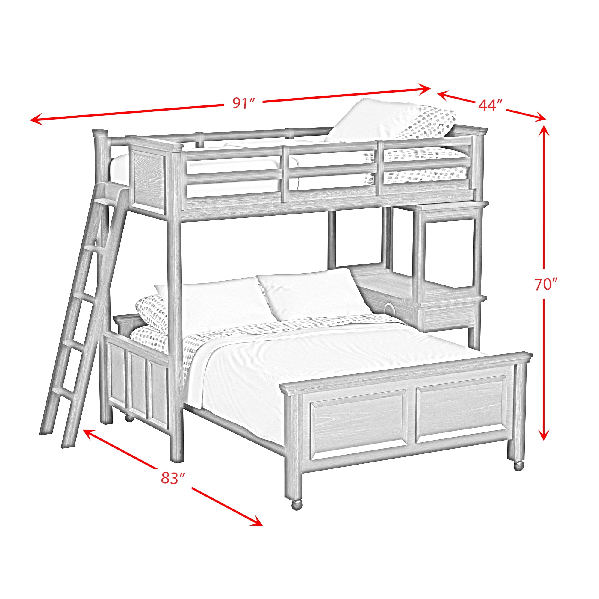 Brooklyn Kids Twin Over Full Loft-Ladder&Desk-Speaker 3PCBedroom Set in Charcoal