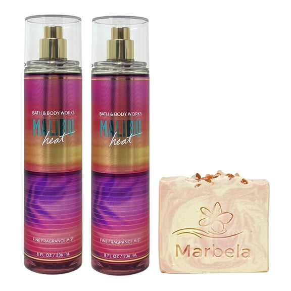 Bath & Body Works Malibu Heat 2 Pack Fine Fragrance Mist Bundle with a Himalayan Salts Springs Bar Soap - Full Size