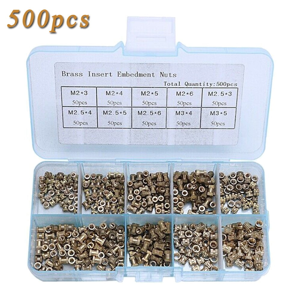 500 Pcs Set Insert Embedment Nuts Injection Molding Brass Knurled Nut Tool Kits 