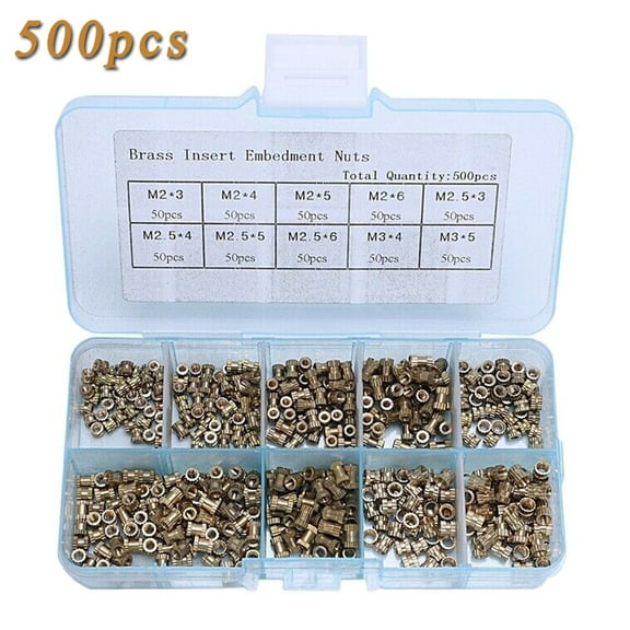 500Pcs/Set Insert Embedment Nuts Injection Molding Brass Knurled Nut Kit Smile Home