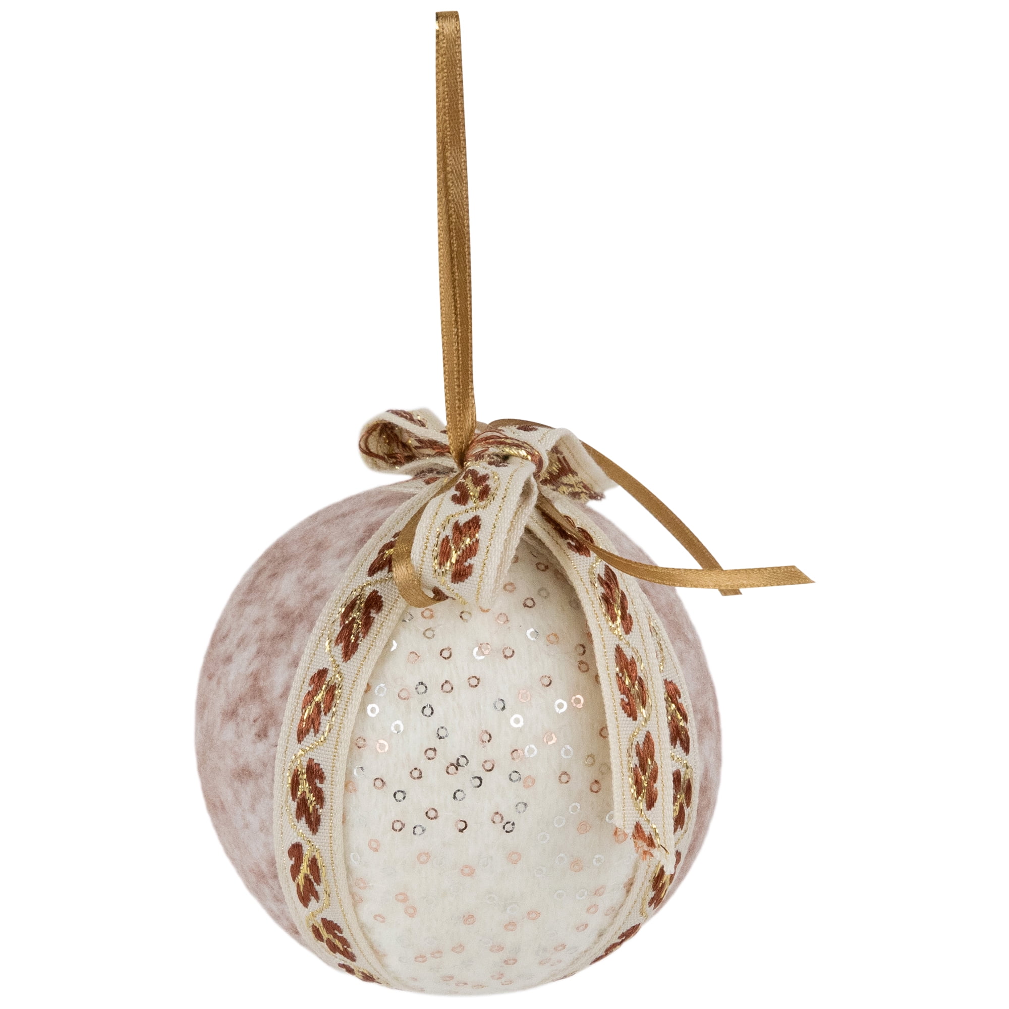 Northlight Embroidered Leaves Fuzzy Christmas Ball Ornaments - 3" - Mauve - Set of 6