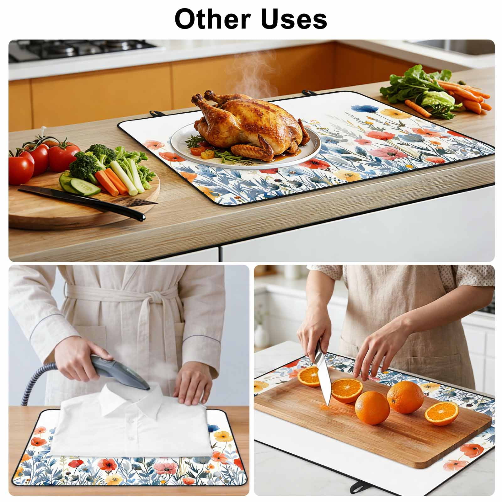 Spring Floral Stove Top Cover for Electric Stove, Heat-proof & Non Slip Glass Top Stove Cover Protector, Watercolor Elegant Summer Botanical Kitchen Flat Cooktop Rubber Mat 24x21 Inches
