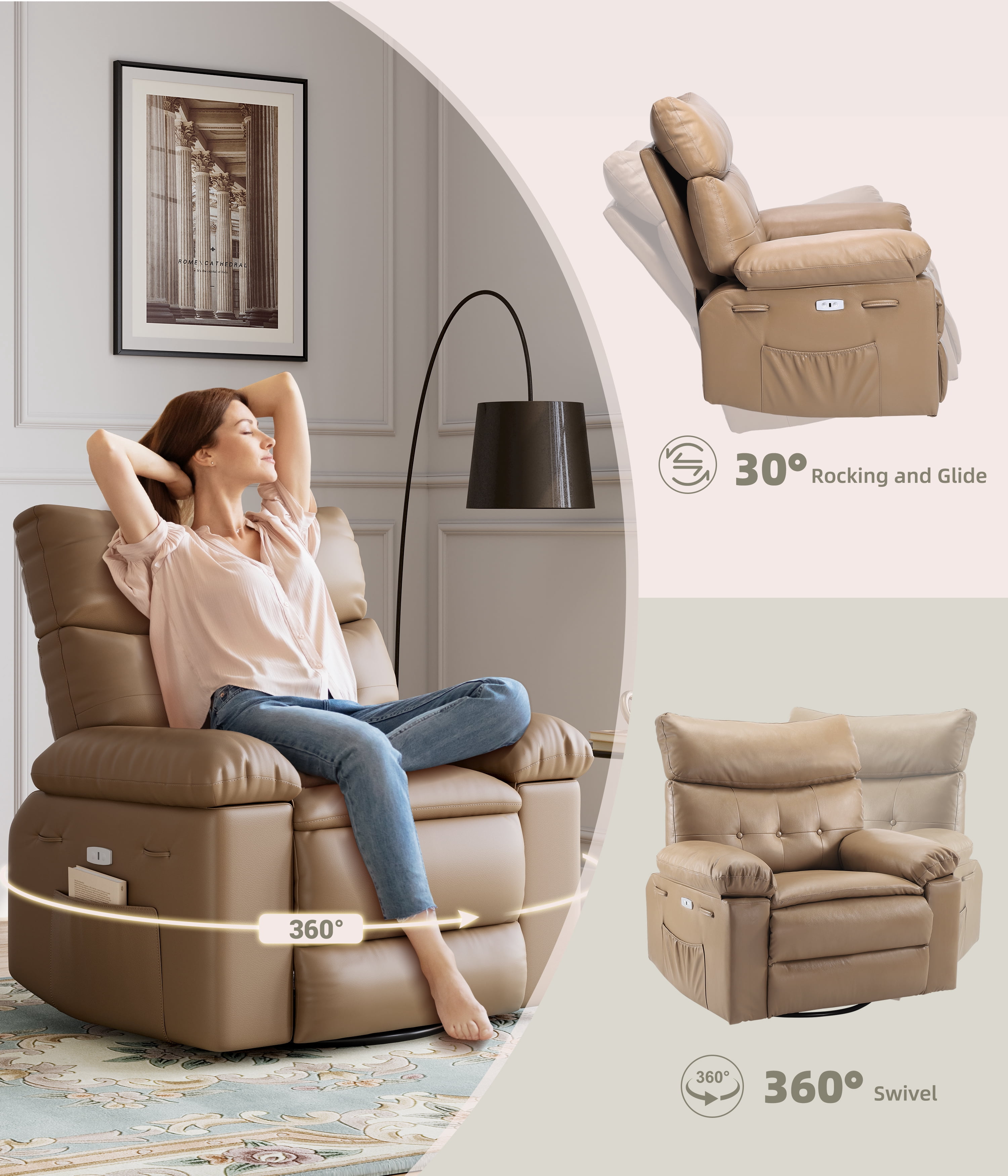Oversized Recliner Chairs with Heat and Massage - 360°Swivel Lazy Boy Recliner Chair for Adults-Manual Rocking Chair with Remote Control for Living Rooms,Bedrooms and Nurseries