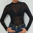 thumbnail image 2 of Fiaer Leopard Undershirts for Women Mesh Crew Neck Long Sleeve T Shirts See Through Fashion Tshirts Slim Fit Tops Black XL, 2 of 9