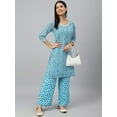 thumbnail image 5 of Janasya Indian Women's Aqua Blue Georgette Shibori Print Kurta with Palazzo, 5 of 9