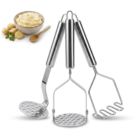 ROSEXIXI 3 Pack Potato Masher Stainless Steel Kitchen Gadgets Round Hole Ricer for Smooth Puree