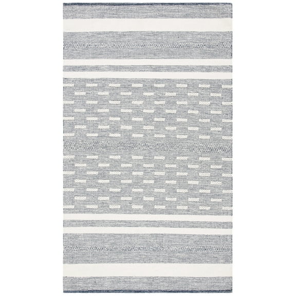 SAFAVIEH Striped Kilim Ekaterina Striped Cotton Area Rug, Navy/Ivory, 3' x 5'