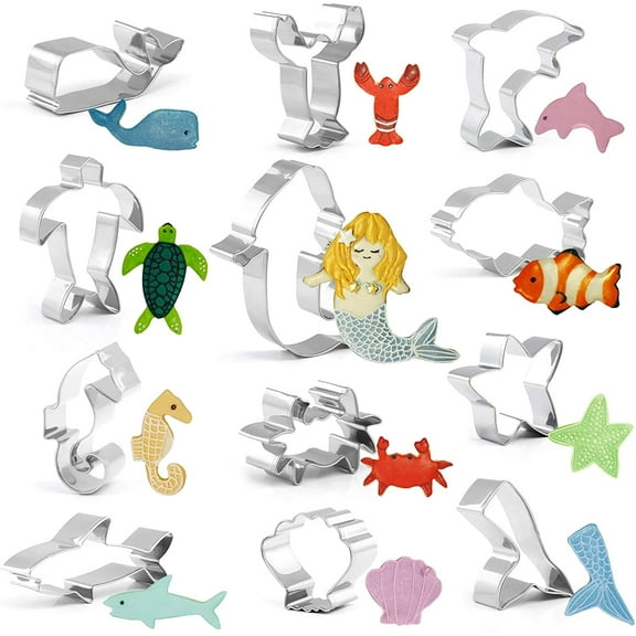 Naler 12-Pieces Sea Creature Cookie Cutter Set Ocean Sea Life Mermaid Cookie and Fondant Cutter for Kids