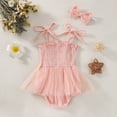 thumbnail image 2 of Elegant Girls Summer Romper Jumpsuit with Bow Headband Sleeveless Solid Color Mesh Playsuit for Baby Toddler Spaghetti Sleeveless Pink 6 Months-12 Months, 2 of 6