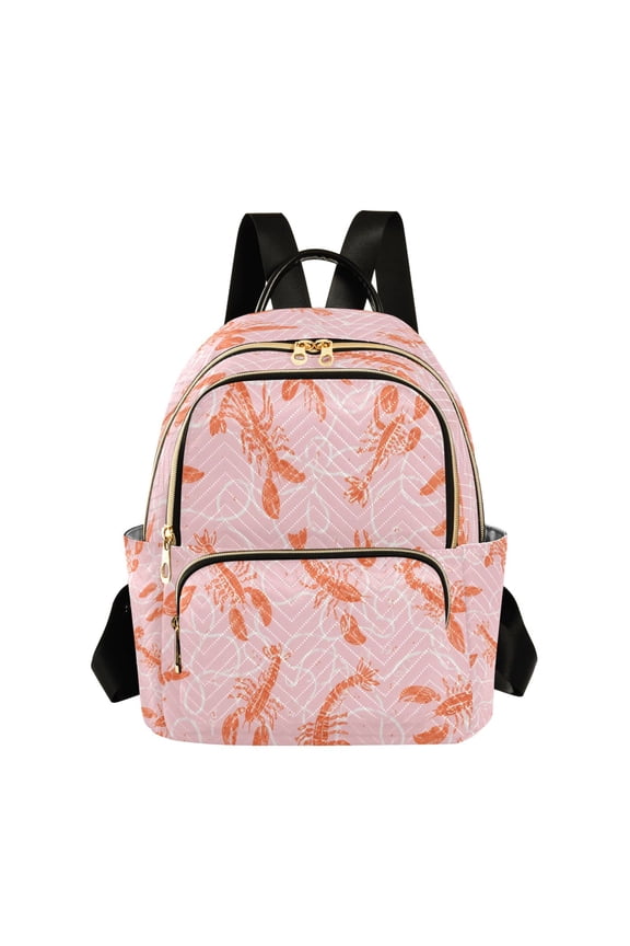 Quilted Backpack Lightweight Casual Daypack with Multi Zipper Pockets for Travel Daily Use Shopping Sports Seafood Lobster Pattern
