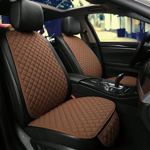 Car Seat Cover Protector Linen Front Rear Back Cushion Protection Pad Mat Backrest for Auto Interior Truck SUV(2 Front Charm Coffee)