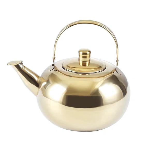 Acahhotxx Teapots Kettles, Stainsless Steel Teas Pots with Infuser Water Kettles Round Coffee Teas Pots Stovetop Kettles for Loose and Teas Bag - Gold - M