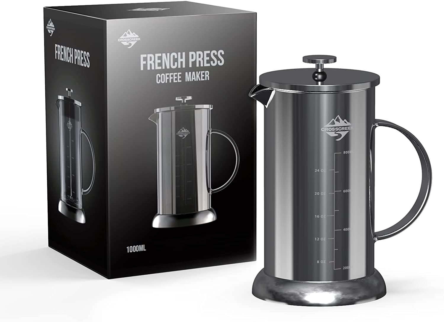 CrossCreek French Press Coffee & Milk Frother, 34oz (4 Cups) Heat