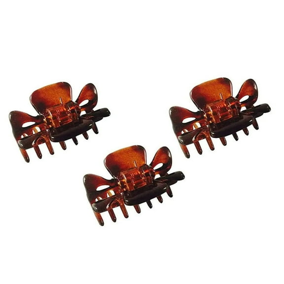 Parcelona French Classic 1.5" Small Celluloid Set of 3 Hair Claws for Women (TortoiseShellBrown)
