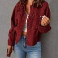 thumbnail image 2 of Hinvhai Women's Corduroy Jacket Fashion Cropped Jackets Button Down Shacket Long Sleeve Outerwear with Flap Pockets Red M(M), 2 of 7